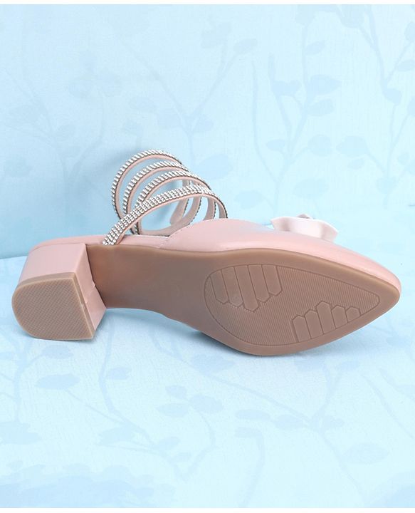 Pine Kids Stone Studded Slip On Spiral Sandal With Bow Applique- Pink