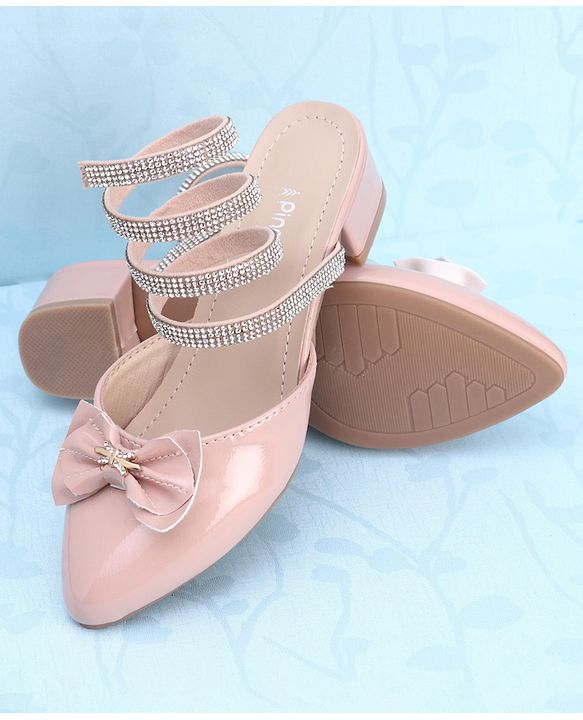 Pine Kids Stone Studded Slip On Spiral Sandal With Bow Applique- Pink
