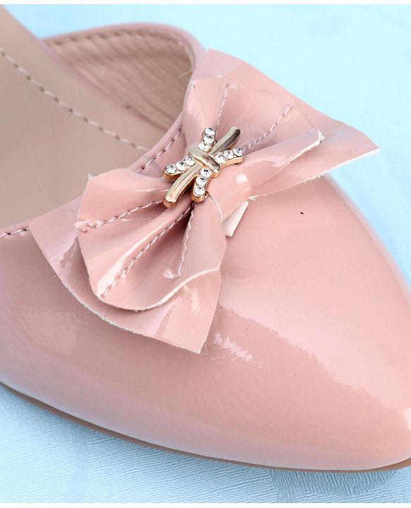 Pine Kids Stone Studded Slip On Spiral Sandal With Bow Applique- Pink