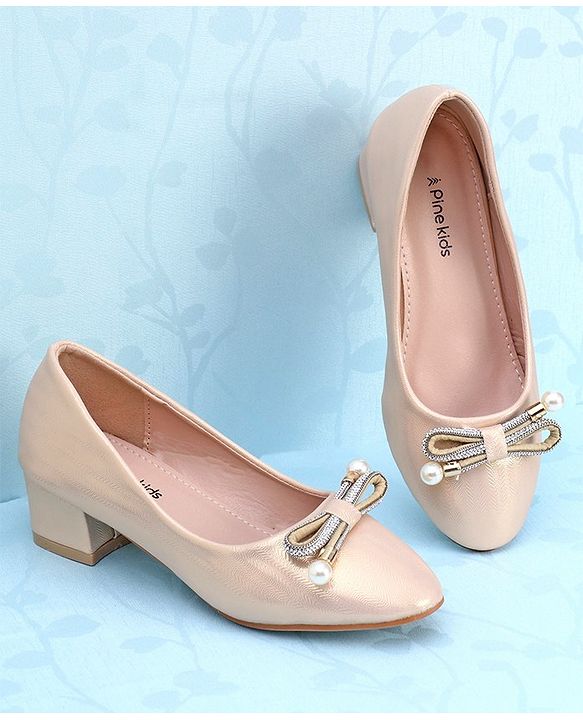 Pine Kids Slip On Shimmer Pearl & Stud Detailing Bellies - Golden