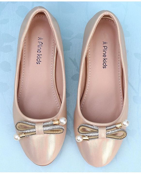 Pine Kids Slip On Shimmer Pearl & Stud Detailing Bellies - Golden