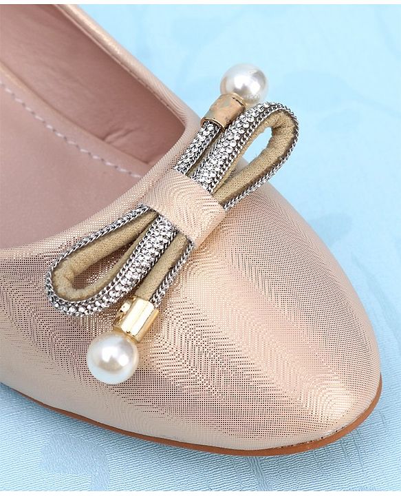 Pine Kids Slip On Shimmer Pearl & Stud Detailing Bellies - Golden