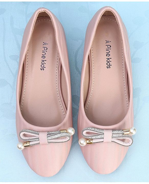 Pine Kids Slip On Shimmer Pearl & Stud Detailing Bellies - Pink