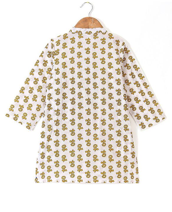 Babyhug Cotton Full Sleeves Kurta & Dhoti Set Floral Printed - Off White