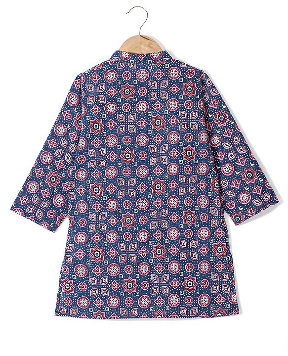 Babyhug 100% Cotton Woven Full Sleeve Floral Printed Kurta & Dhoti Set- Blue