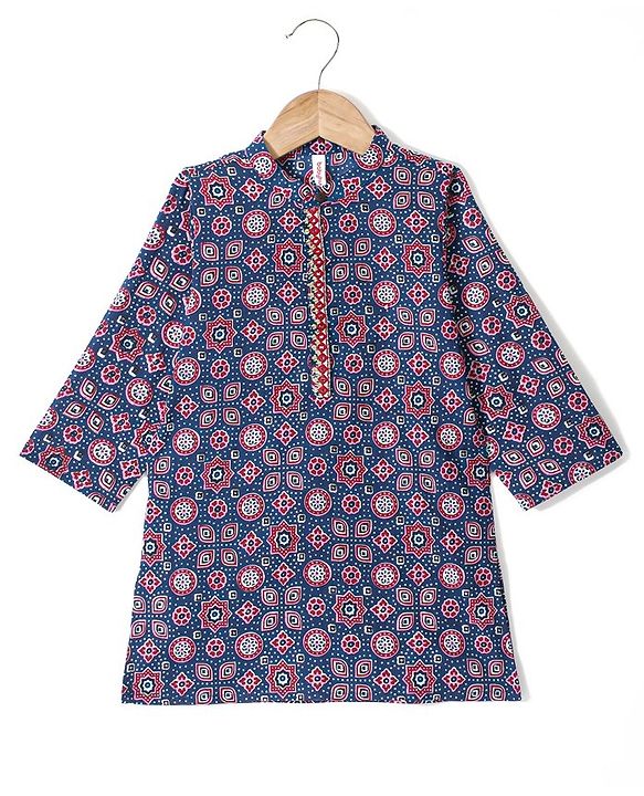 Babyhug 100% Cotton Woven Full Sleeve Floral Printed Kurta & Dhoti Set- Blue
