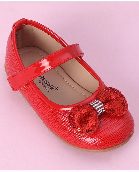 Cute Walk by Babyhug Sequined & Bow Applique Bellies with Velcro Closure - Red