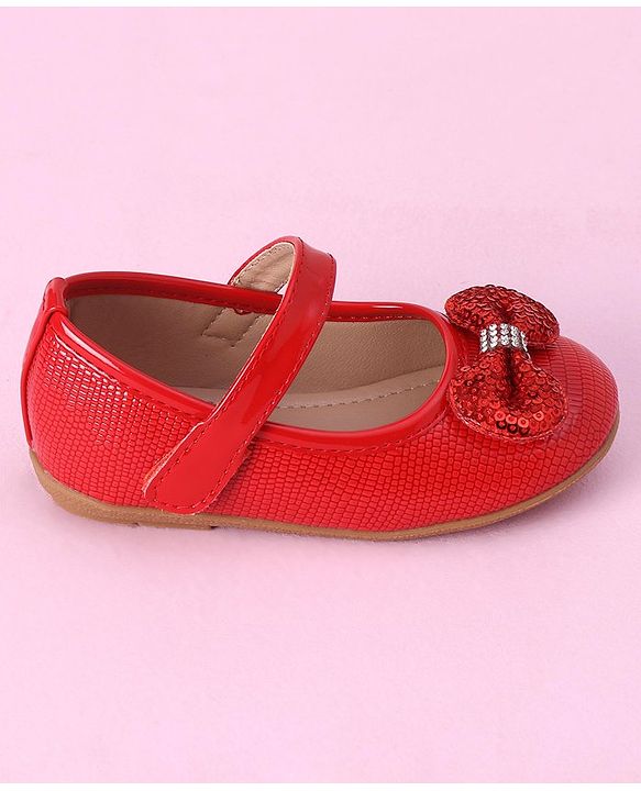 Cute Walk by Babyhug Sequined & Bow Applique Bellies with Velcro Closure - Red