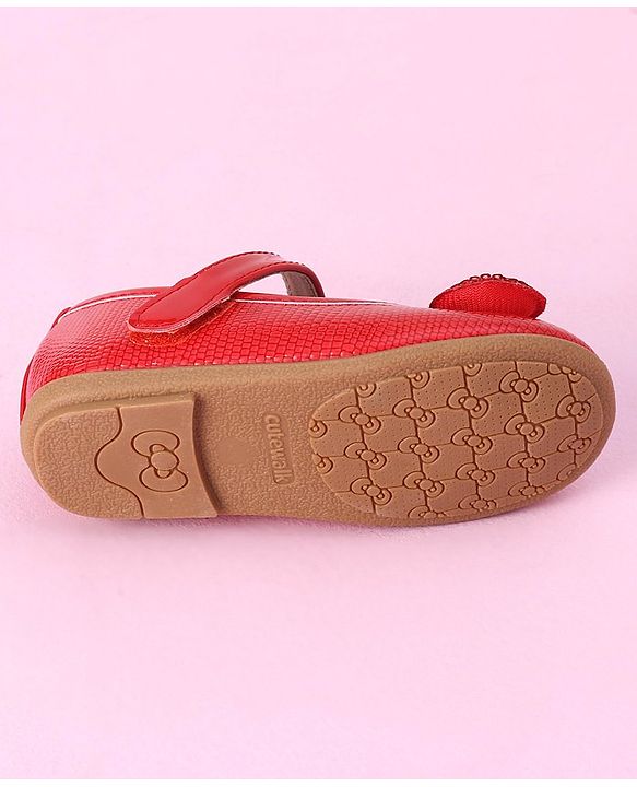 Cute Walk by Babyhug Sequined & Bow Applique Bellies with Velcro Closure - Red