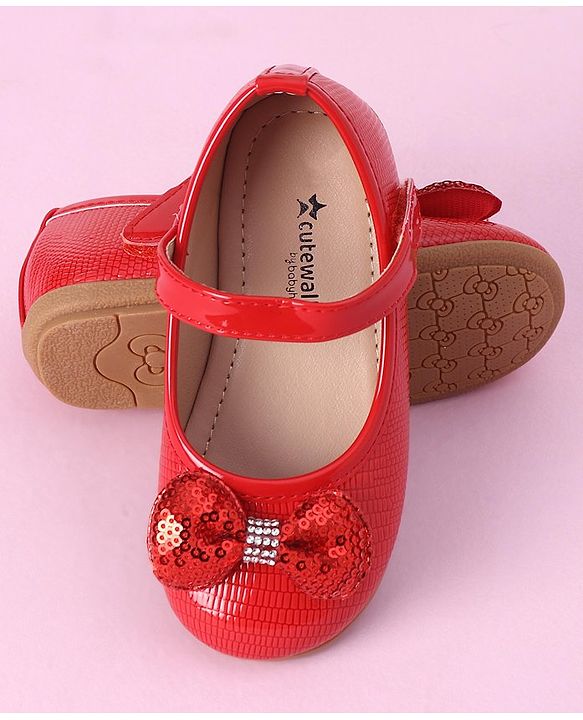 Cute Walk by Babyhug Sequined & Bow Applique Bellies with Velcro Closure - Red