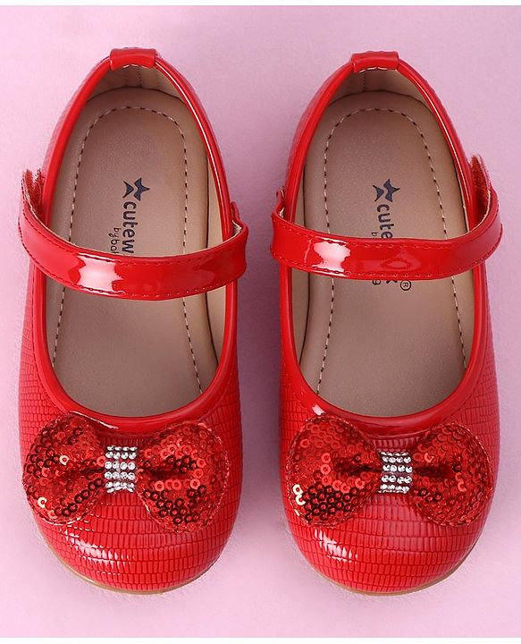 Cute Walk by Babyhug Sequined & Bow Applique Bellies with Velcro Closure - Red