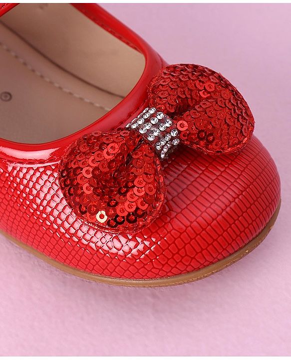 Cute Walk by Babyhug Sequined & Bow Applique Bellies with Velcro Closure - Red