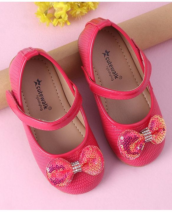 Cute Walk by Babyhug Sequined & Bow Applique Bellies with Velcro Closure - Fuchsia