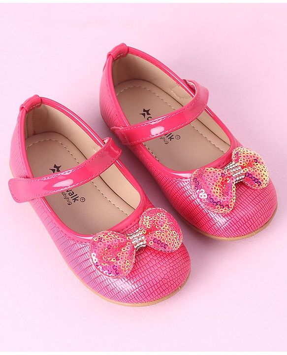 Cute Walk by Babyhug Sequined & Bow Applique Bellies with Velcro Closure - Fuchsia