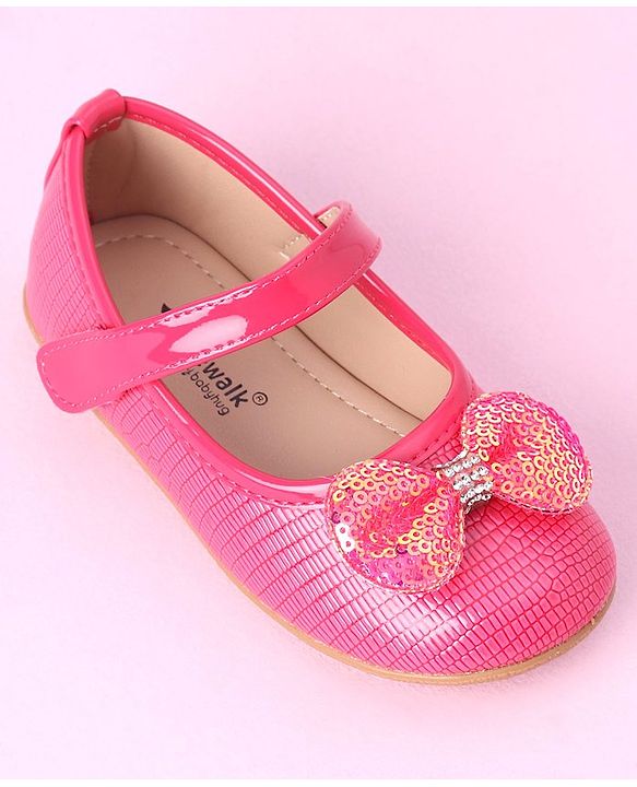 Cute Walk by Babyhug Sequined & Bow Applique Bellies with Velcro Closure - Fuchsia