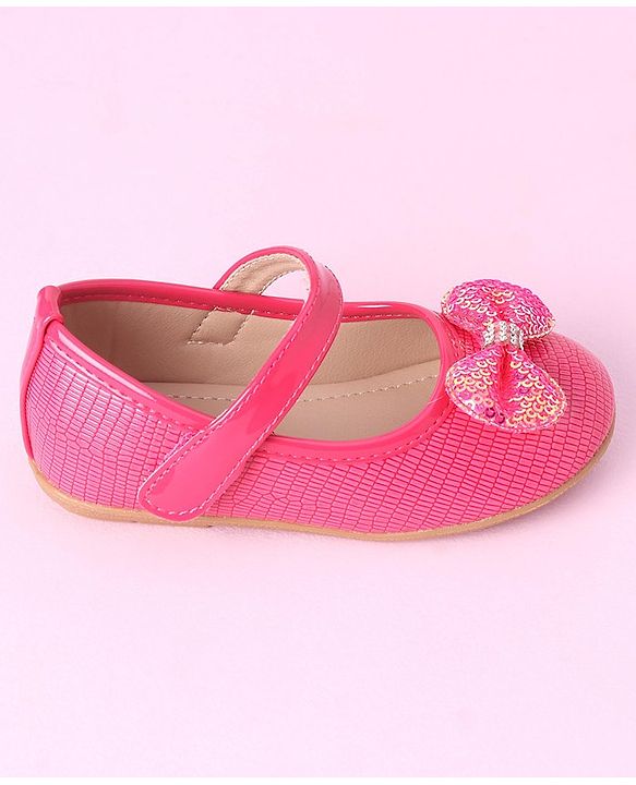 Cute Walk by Babyhug Sequined & Bow Applique Bellies with Velcro Closure - Fuchsia