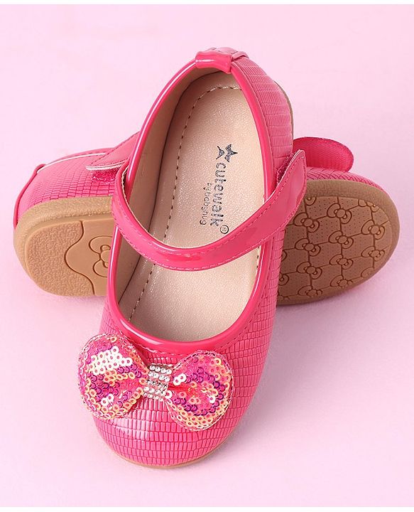 Cute Walk by Babyhug Sequined & Bow Applique Bellies with Velcro Closure - Fuchsia