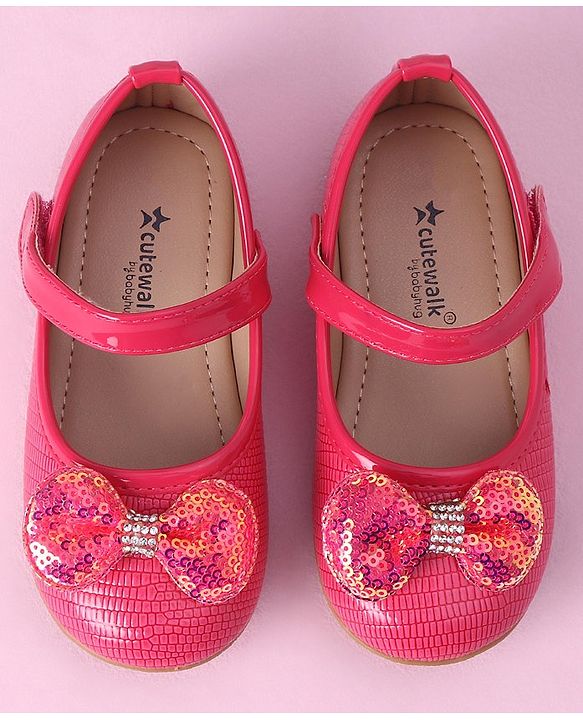 Cute Walk by Babyhug Sequined & Bow Applique Bellies with Velcro Closure - Fuchsia