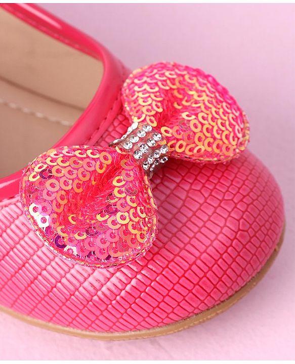 Cute Walk by Babyhug Sequined & Bow Applique Bellies with Velcro Closure - Fuchsia