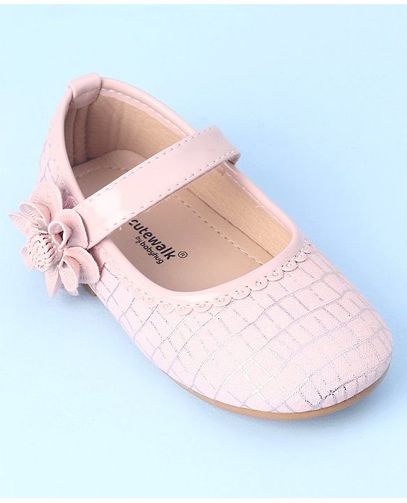 Cute Walk by Babyhug Velcro Closure Bellies with Floral Applique & Checked Pattern - Pink