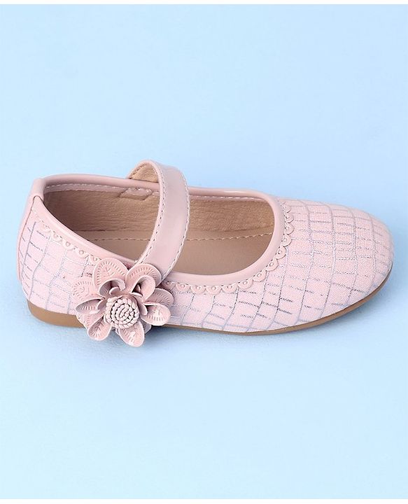 Cute Walk by Babyhug Velcro Closure Bellies with Floral Applique & Checked Pattern - Pink