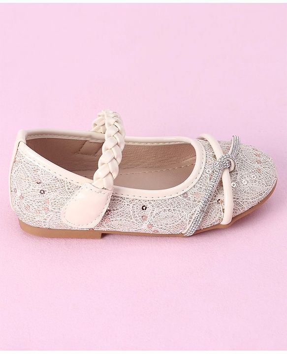 Cute Walk by Babyhug Velcro Closure Bellies with Sequins & Stonework - Beige