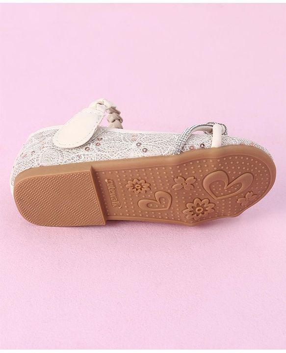 Cute Walk by Babyhug Velcro Closure Bellies with Sequins & Stonework - Beige