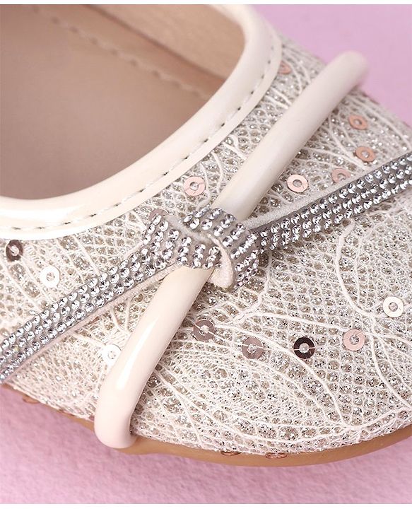 Cute Walk by Babyhug Velcro Closure Bellies with Sequins & Stonework - Beige