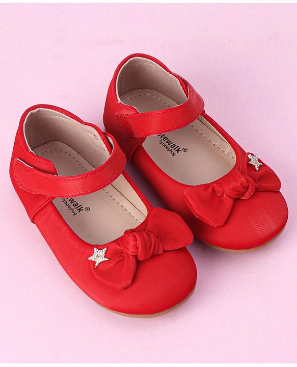 Cute Walk by Babyhug Bellies with Velcro Closure & Bow Applique - Red
