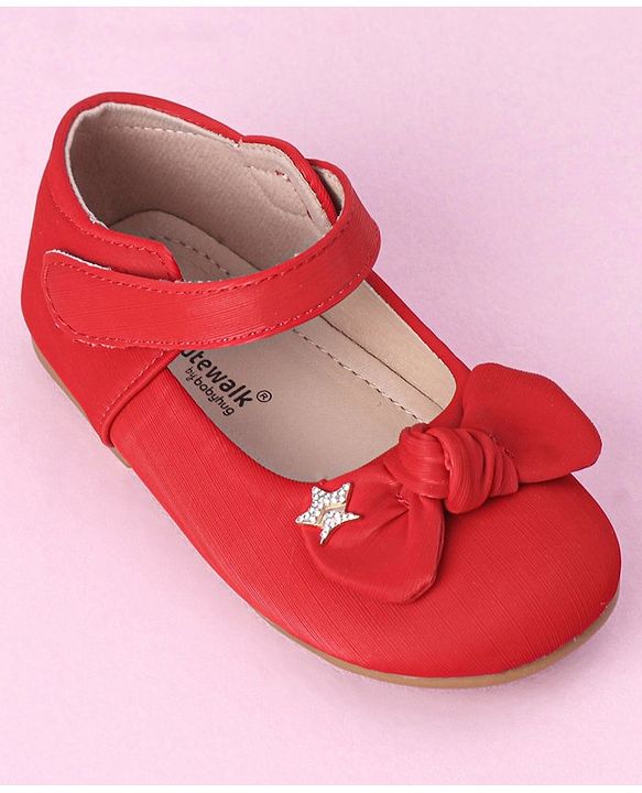 Cute Walk by Babyhug Bellies with Velcro Closure & Bow Applique - Red
