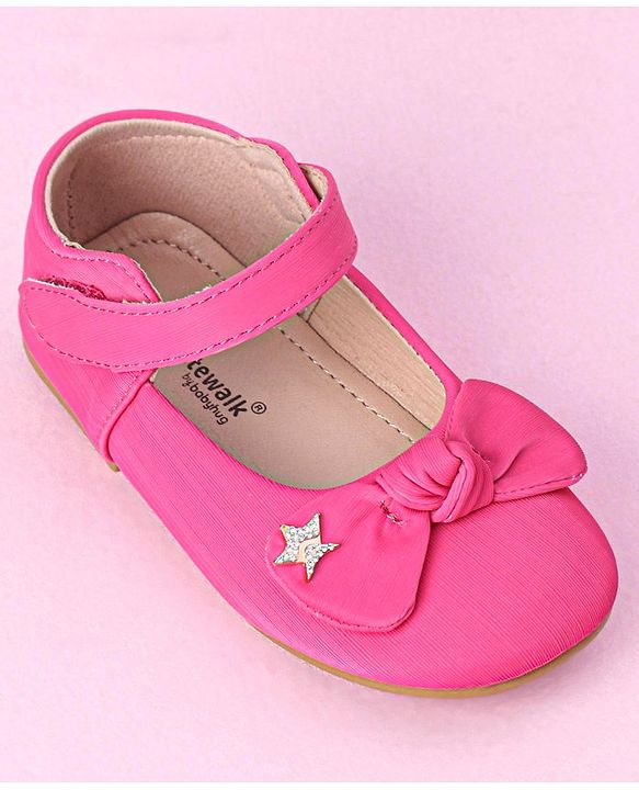 Cute Walk by Babyhug Bellies with Velcro Closure & Bow Applique - Fuchsia