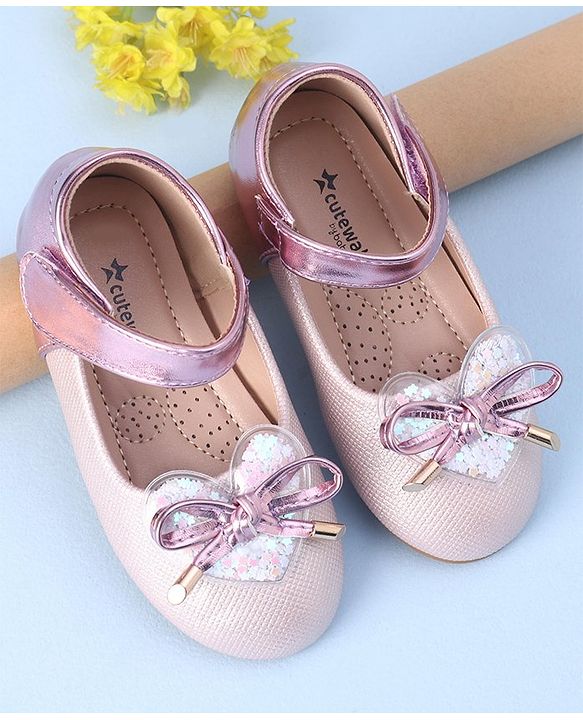 Cute Walk by Babyhug Velcro Closure Shimmer Striped Bellies with Bow Applique - Pink