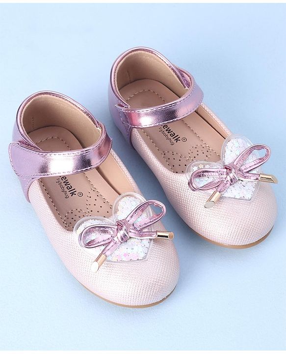 Cute Walk by Babyhug Velcro Closure Shimmer Striped Bellies with Bow Applique - Pink