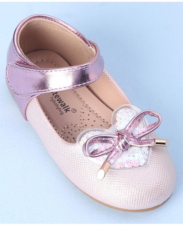 Cute Walk by Babyhug Velcro Closure Shimmer Striped Bellies with Bow Applique - Pink