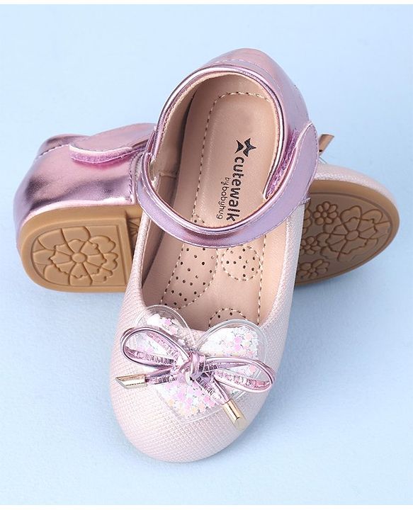 Cute Walk by Babyhug Velcro Closure Shimmer Striped Bellies with Bow Applique - Pink