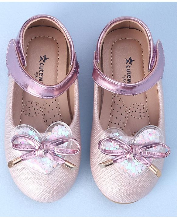 Cute Walk by Babyhug Velcro Closure Shimmer Striped Bellies with Bow Applique - Pink