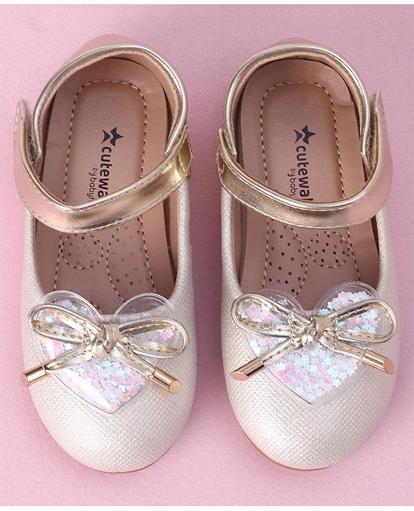 Cute Walk by Babyhug Velcro Closure Shimmer Striped Bellies with Bow Applique - Pink