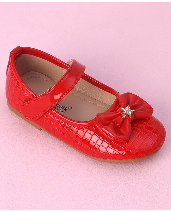 Cute Walk by Babyhug Velcro Closure Bellies with Bow Applique - Red