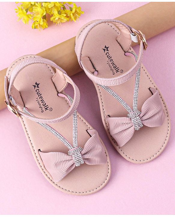 Cute Walk by Babyhug Buckle Closure Sandal with Bow & Stud Detailing - Pink