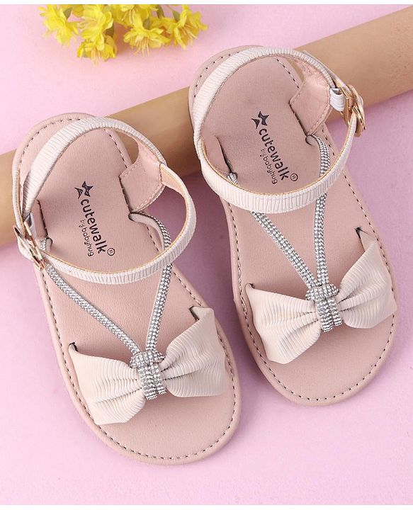 Cute Walk by Babyhug Buckle Closure Sandal with Bow & Stud Detailing - Beige