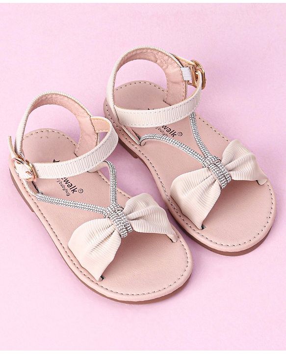 Cute Walk by Babyhug Buckle Closure Sandal with Bow & Stud Detailing - Beige