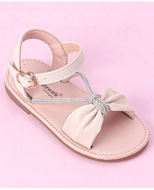 Cute Walk by Babyhug Buckle Closure Sandal with Bow & Stud Detailing - Beige