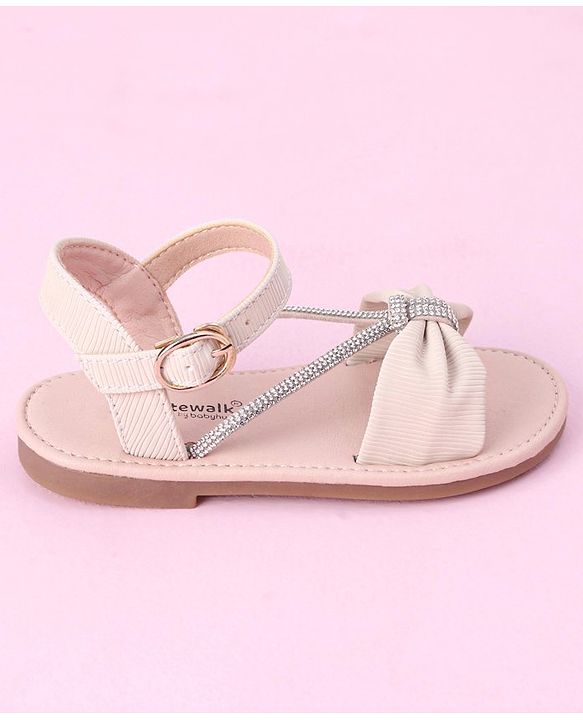 Cute Walk by Babyhug Buckle Closure Sandal with Bow & Stud Detailing - Beige