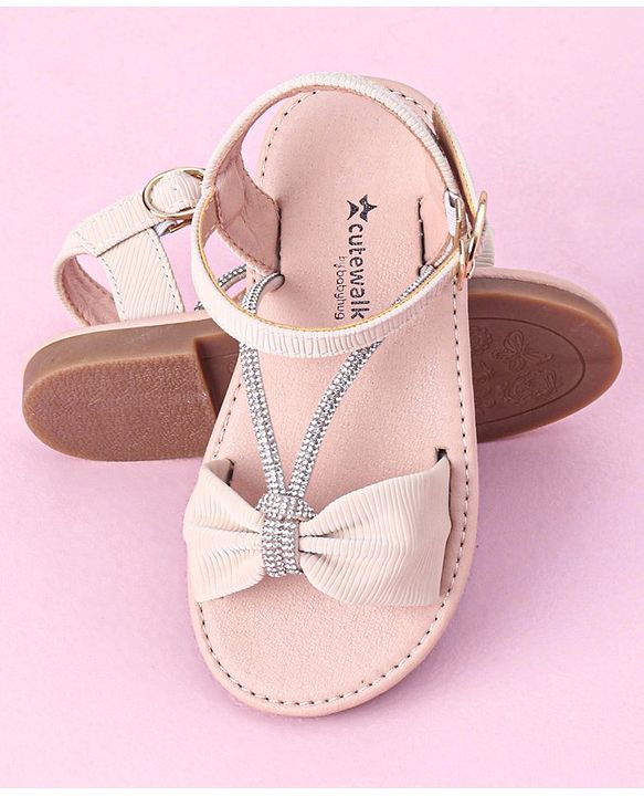 Cute Walk by Babyhug Buckle Closure Sandal with Bow & Stud Detailing - Beige