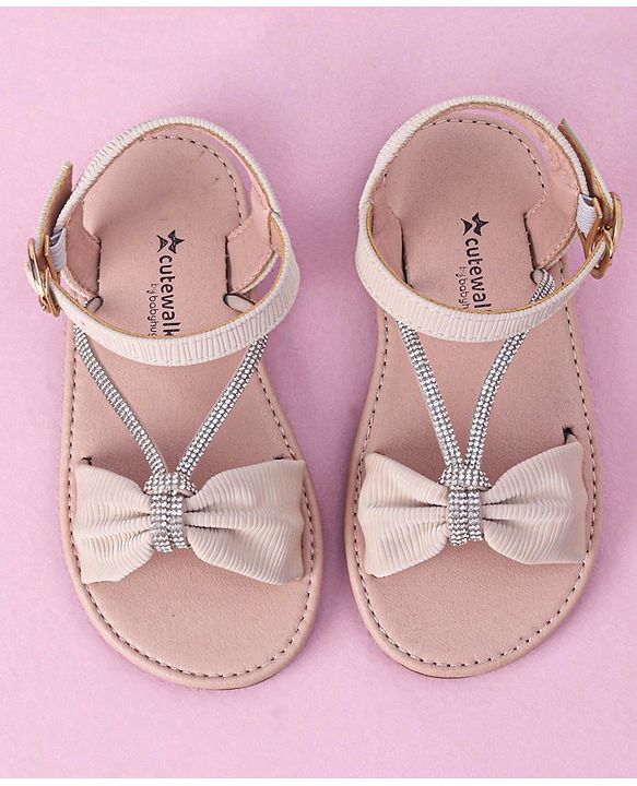 Cute Walk by Babyhug Buckle Closure Sandal with Bow & Stud Detailing - Beige