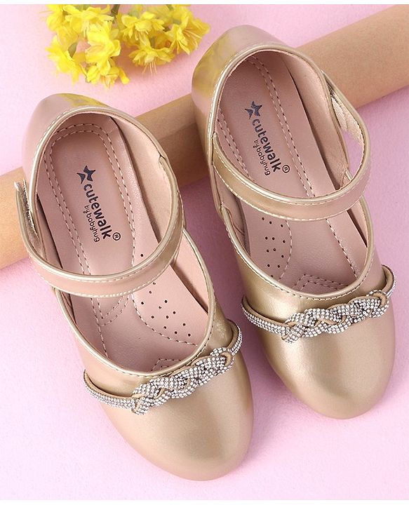 Cute Walk by Babyhug Velcro Closure Shimmer Solid Bellies - Golden