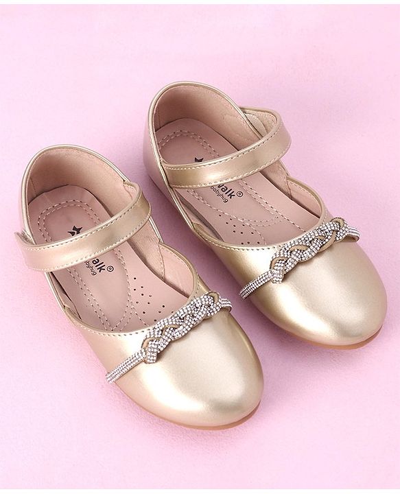 Cute Walk by Babyhug Velcro Closure Shimmer Solid Bellies - Golden