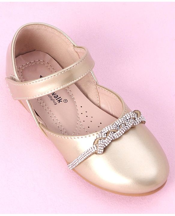 Cute Walk by Babyhug Velcro Closure Shimmer Solid Bellies - Golden