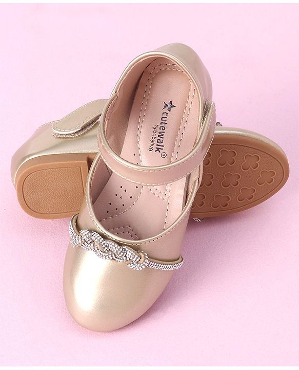 Cute Walk by Babyhug Velcro Closure Shimmer Solid Bellies - Golden