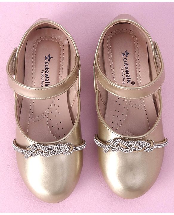 Cute Walk by Babyhug Velcro Closure Shimmer Solid Bellies - Golden